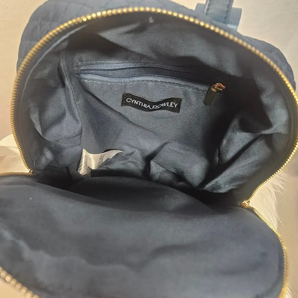 Cynthia Rowley Quilted Mini Backpack Blue Teal Gold Hardware Small Purse